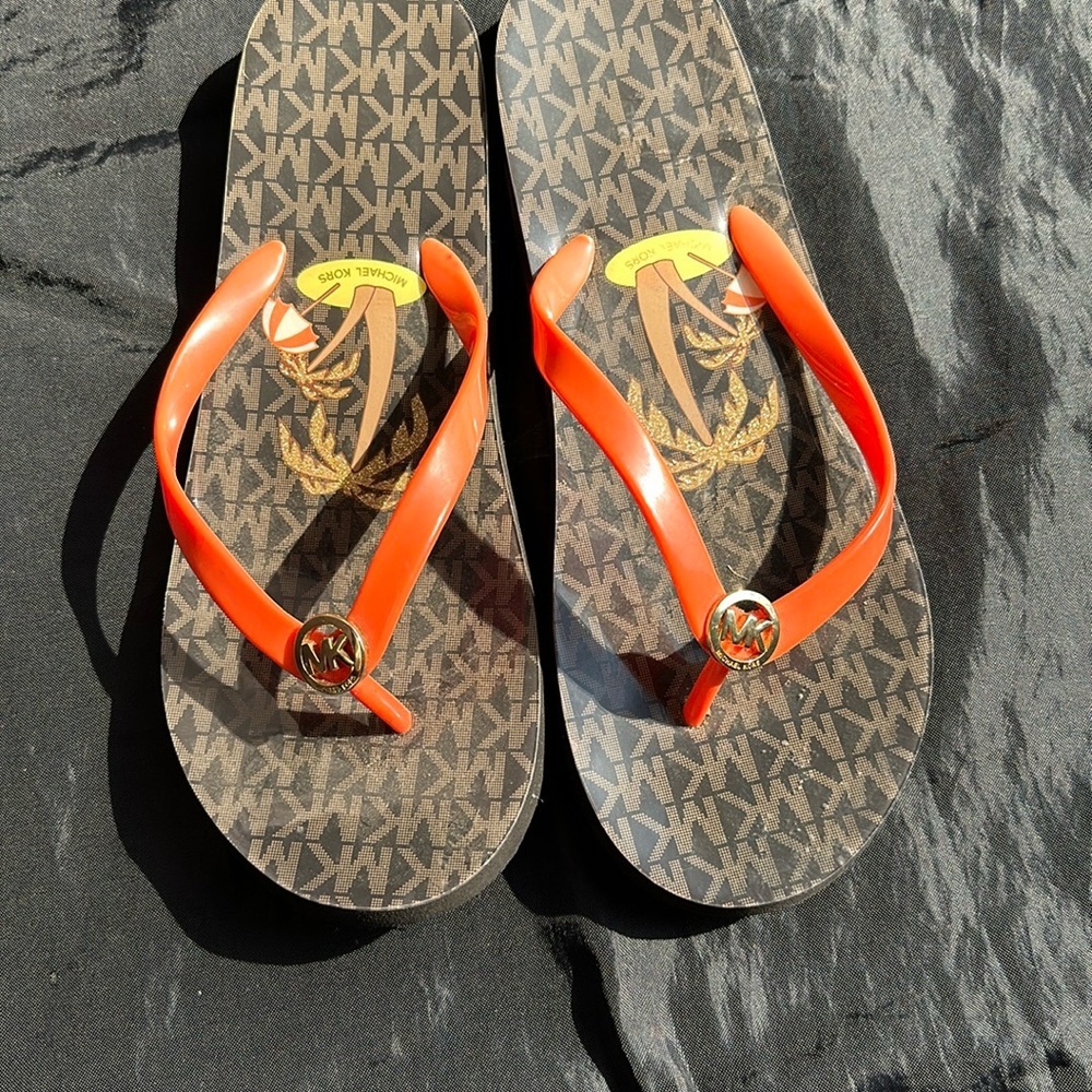 Michael Kors Womens Orange Flip Flop Sandals - Picture 1 of 6
